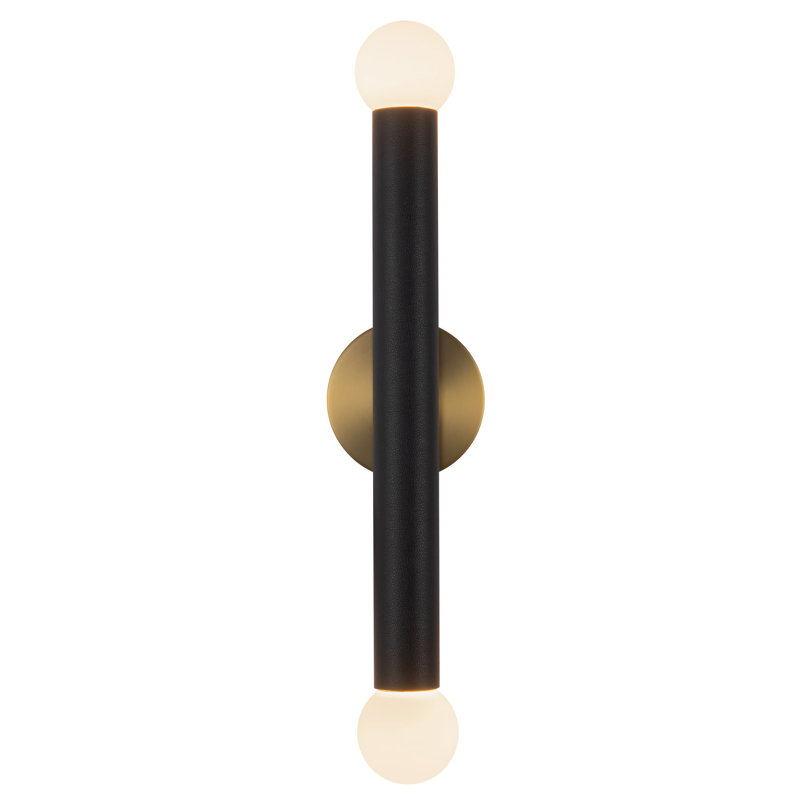 2 - Light LED Vanity Light, Brushed Gold/Black Vegan Leather