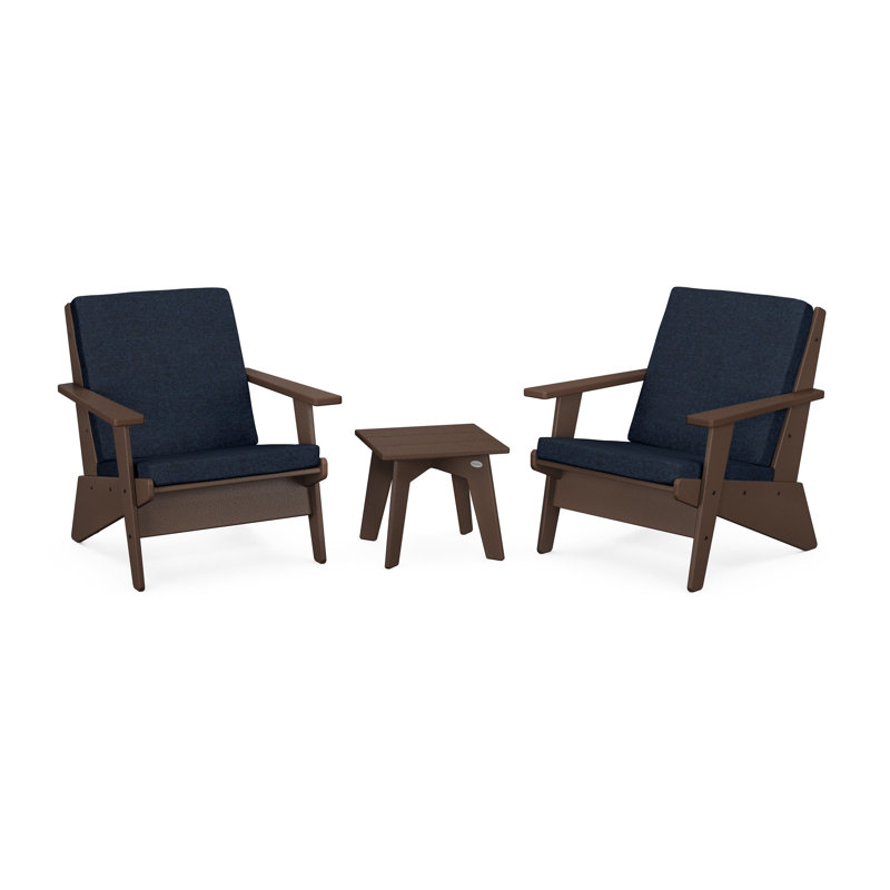 Riviera Modern Lounge 3-Piece Set, Mahogany, Marine Indigo