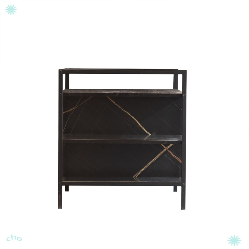 Modern Black Marble Cat Litter Box Enclosure with Shelves