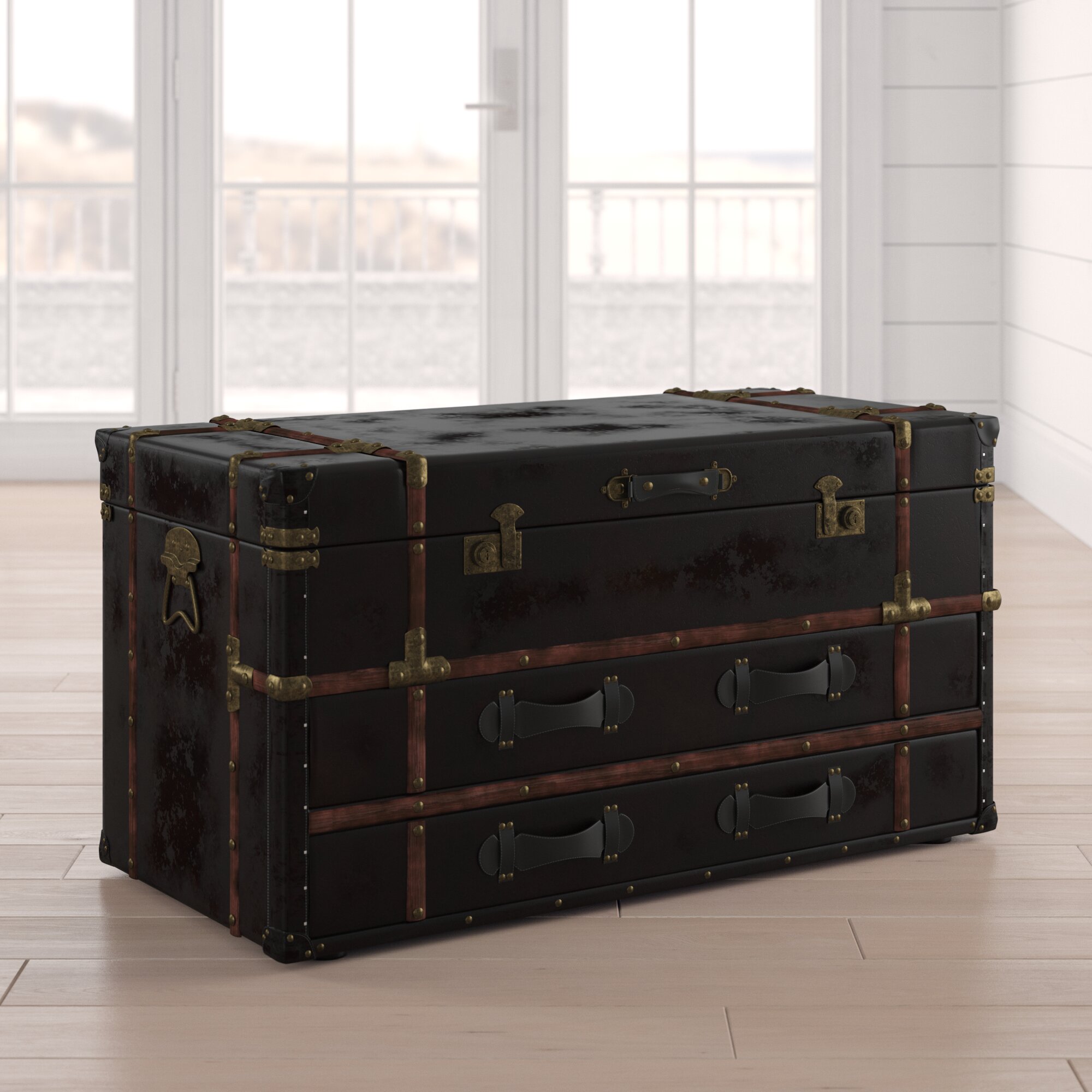 Leather Steamer Trunk Coffee Table