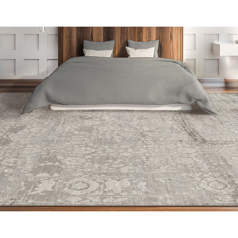 Neo Villa Floral Area Rug in Dark Gray, Rectangle 9' x 11'11"