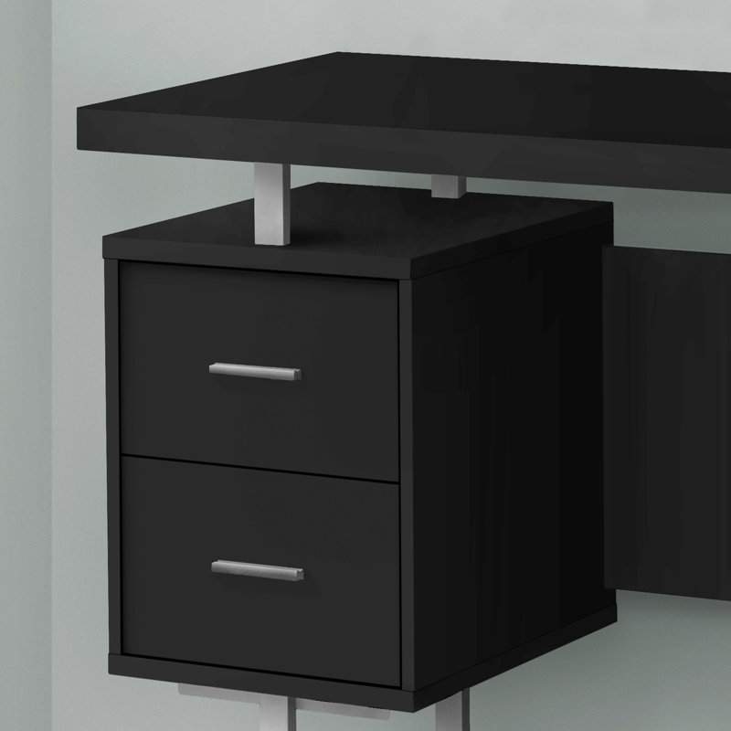 Bureau d'ordinateur, bureau personnel, ordinateur portable, installation à gauche, à droite, tiroirs de rangement, L 60 po, bureau, stratifié noir, métal gris, contemporain, moderne