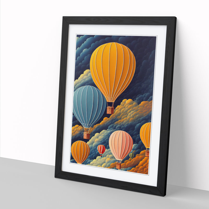 Kerrville Hot Air Balloons - Picture Frame Print, Black, 64cm H x 46cm W x 2cm D