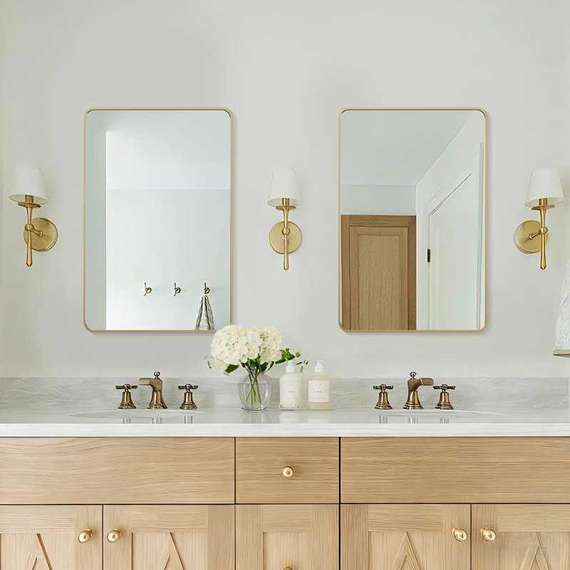 Miroirs de salle de bain arrondis, Doré, 20 po x 30 po