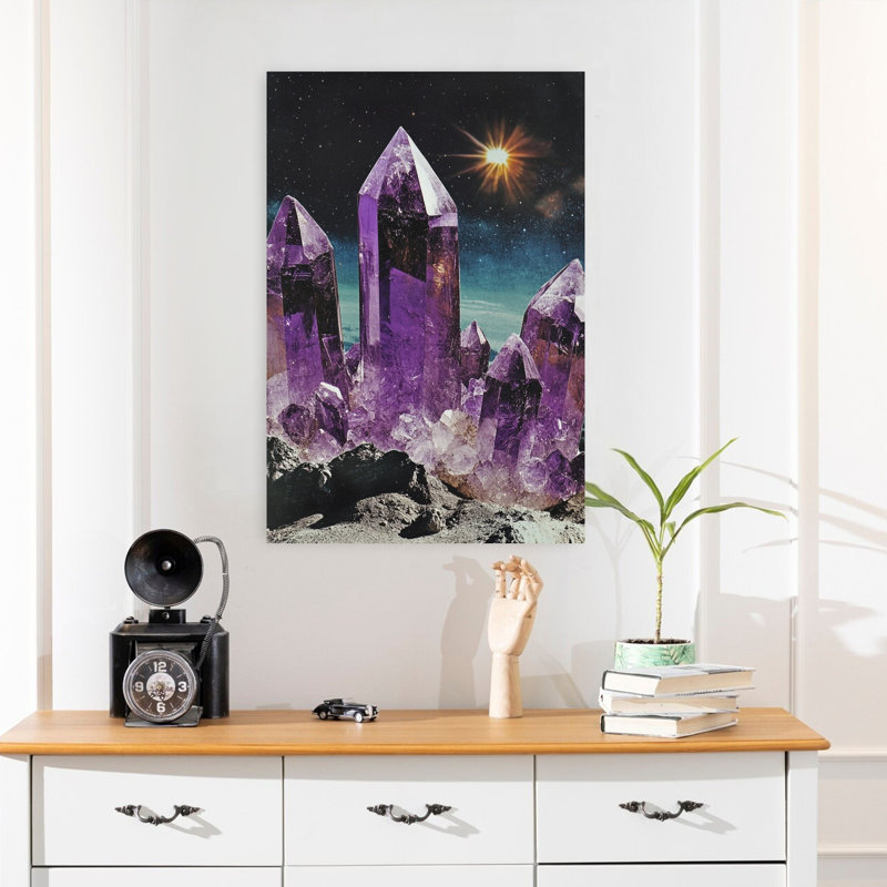 Art mural paysage galactique améthyste éthéré moderne rétro nature, H 24 po x l 16 po