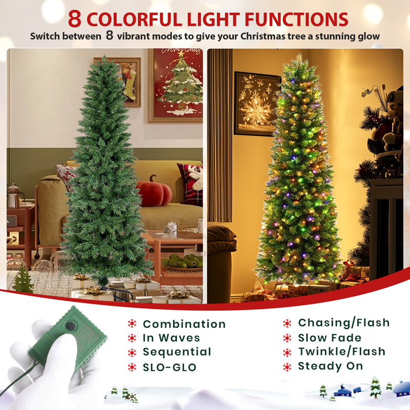 Arbre de Noël 6 pi avec lumières DEL multicolores, arbres de Noël minces faciles à installer