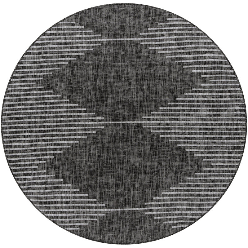 Abdulazeez Irielle Geometric Black Indoor/Outdoor Area Rug, Round 6'7"