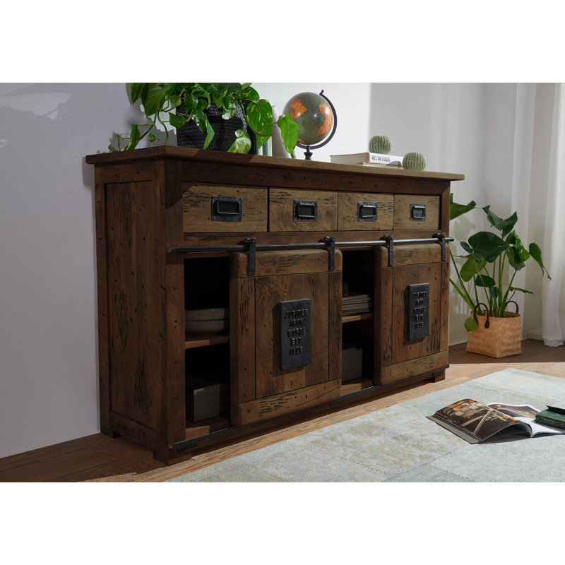 Railway 150cm Solid Wood Sideboard, Brown Lacquered