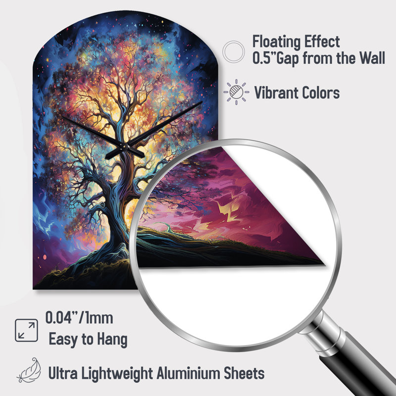 Colorful Oak Tree Eternal Strength I - Arch Shape Decorative Multi-Color Tree Oak Wall Clock, Medium