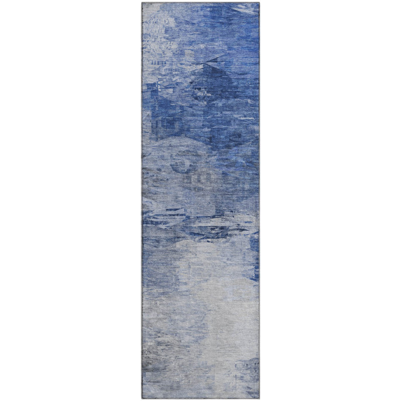 Tapis bleu 8 pi x 10 pi lavable à la machine Premium Cerrito AMF595, Tapis de couloir 2 pi 3 po x 7 pi 6 po