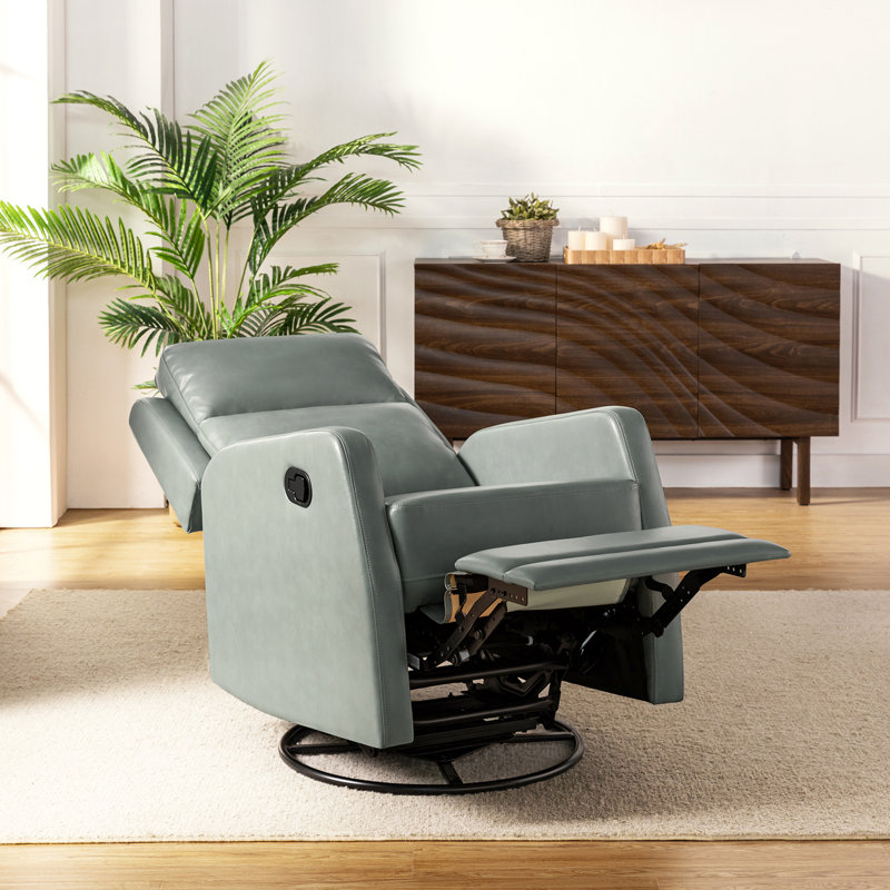 Fauteuil inclinable pivotant en similicuir McGuffey avec base en métal, Similicuir galet sauge
