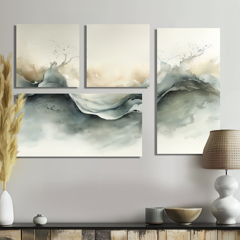 Vortex gris et blanc II - art mural abstrait grand 4 pièces, Toile tendue, Ne s’applique pas