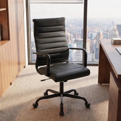 Fauteuil de bureau à dossier moyen, chaises de salle de conférence avec roulettes, fauteuil roulant pivotant en cuir côtelé à hauteur réglable.