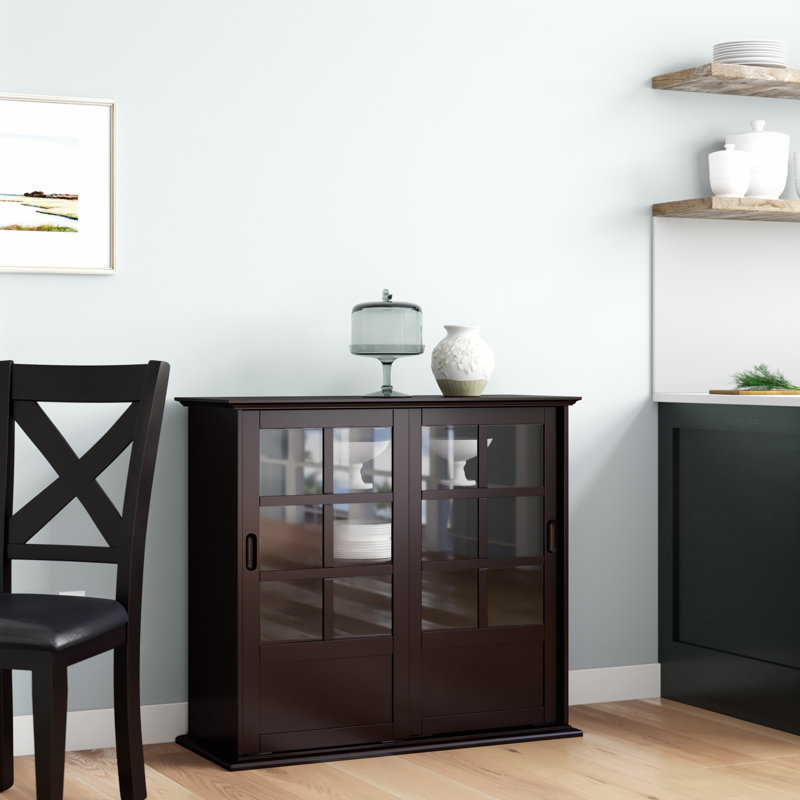 Armoire vitrée en bois avec portes coulissantes en verre Bloodworth, Espresso