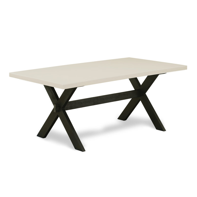 L'ensemble de meubles de salle à manger 3 pièces comprend une table de cuisine rectangulaire avec pieds en X et 2 bancs de salle à manger, finition noire brossée