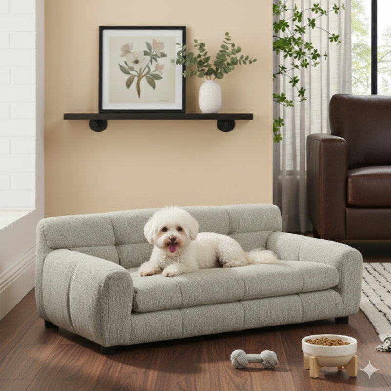 Canapé moelleux et confortable avec dossier et accoudoirs, idéal pour les canapés rectangulaires contemporains conçus pour les chiens de petite et moyenne taille, finition beige