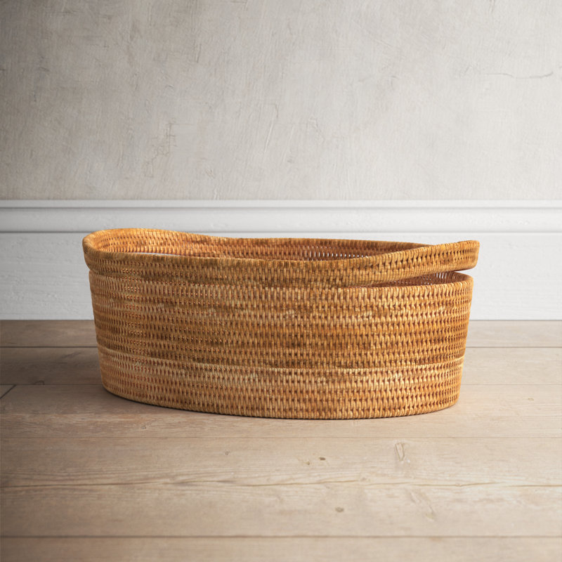 Honey Brown Oval Hand-Woven Rattan Storage Basket