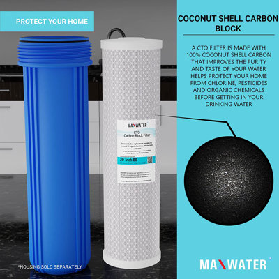 Max Water 20 inch x 4.5 inch, CTO Carbon Reverse Osmosis Replacement Filter Cartridge