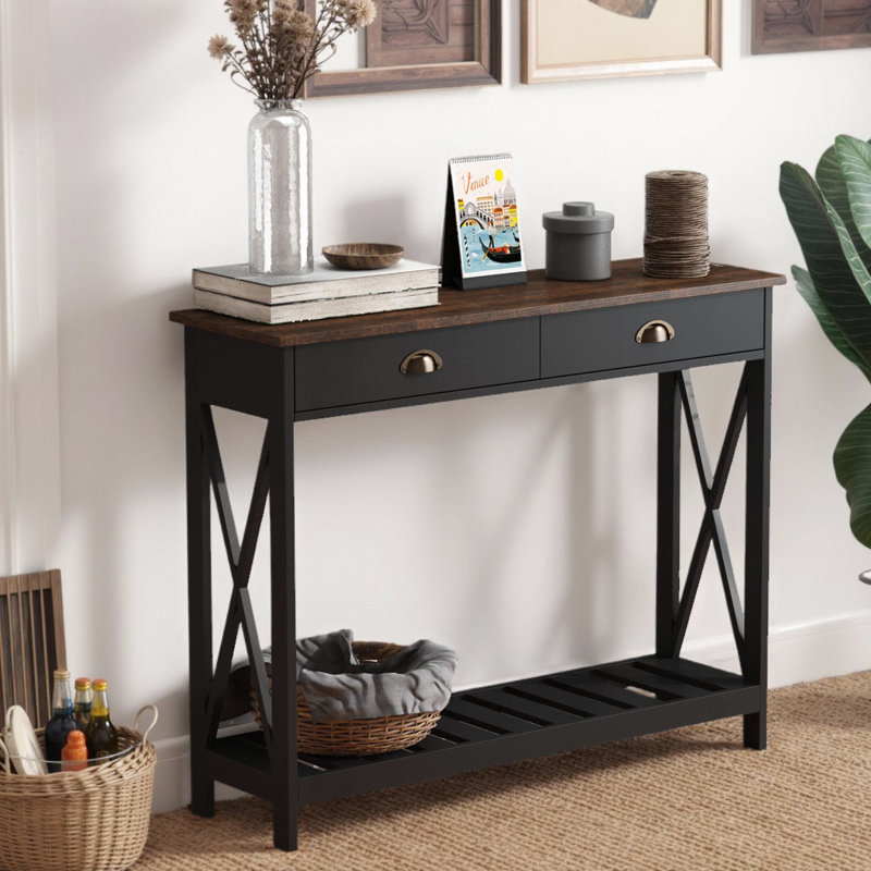 Console 40 "avec tiroir et tablette pour salon, Noir