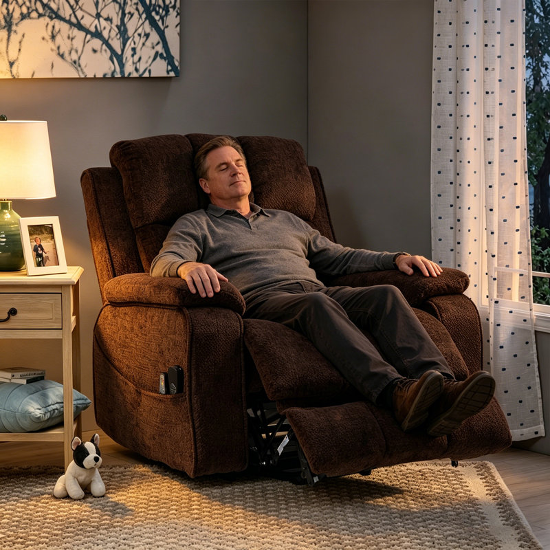 Alhertine 40.00” Liftable Power Recliner with Heating & Massage,hidden storage.Brown Chenille, Brown