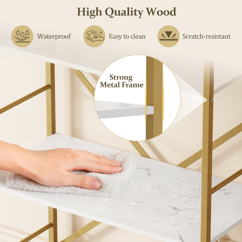 5 Tier Bookcase Arched Display Racks, White/Gold