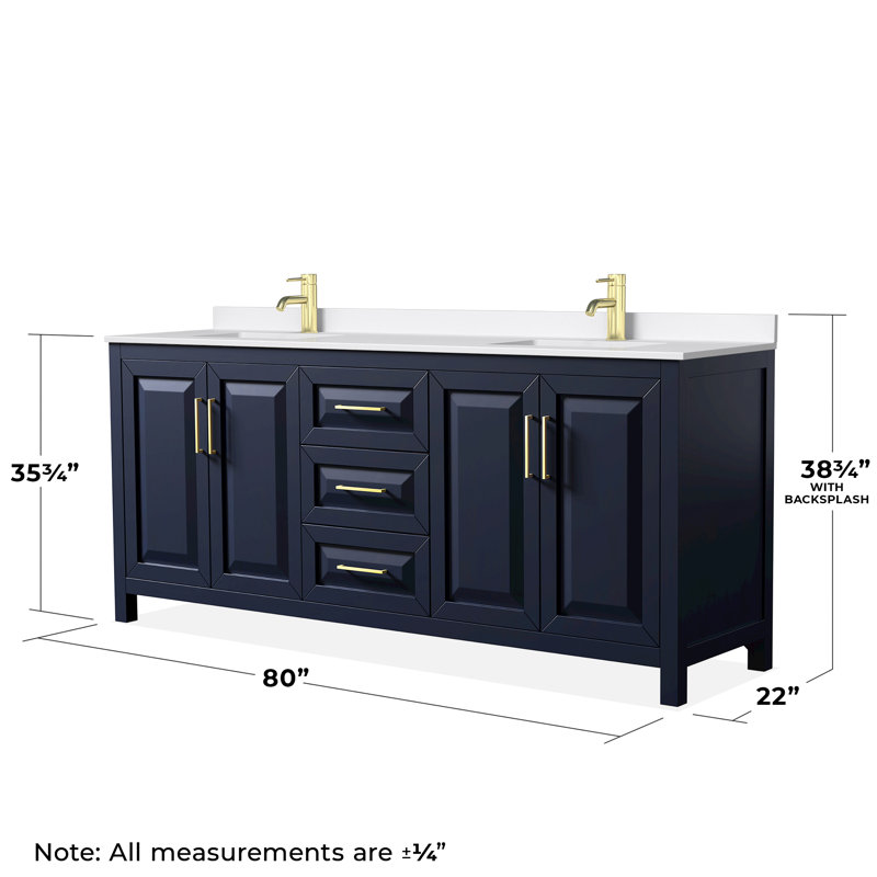 Daria 80'' W Vanity, Blue, Brushed Gold, White Quartz
