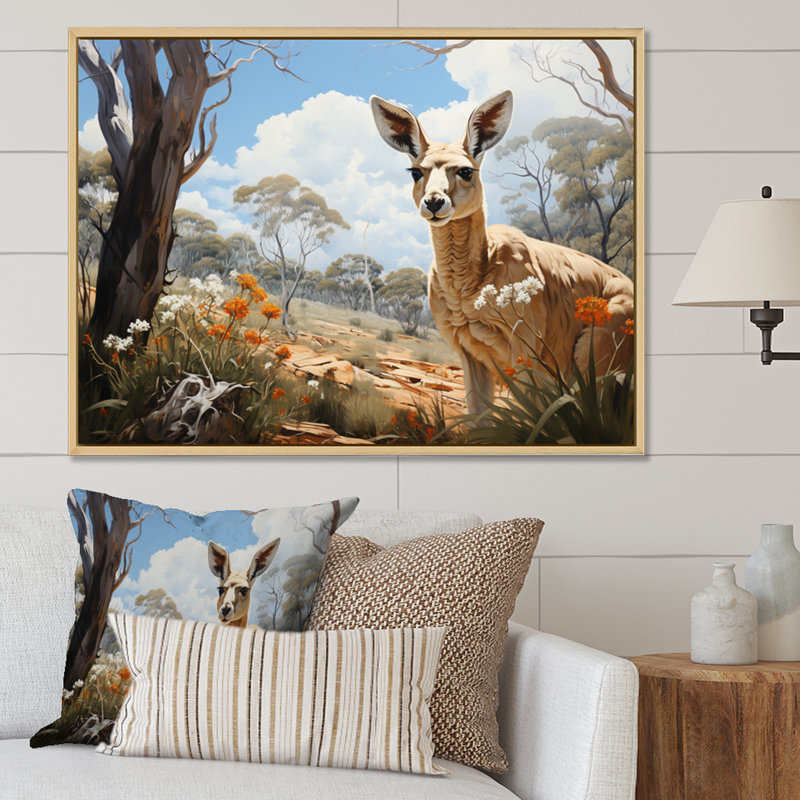 «Kangaroo Bound Pastoral II», reproduction sur toile, H 30 po x l 40 po x P 1,5 po, Cadre naturel flottant