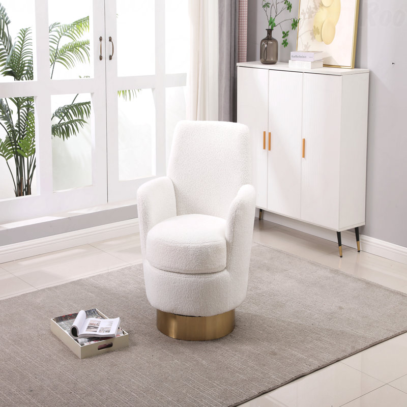 Fauteuil demi-tonneau pivotant, Ours en peluche ivoire