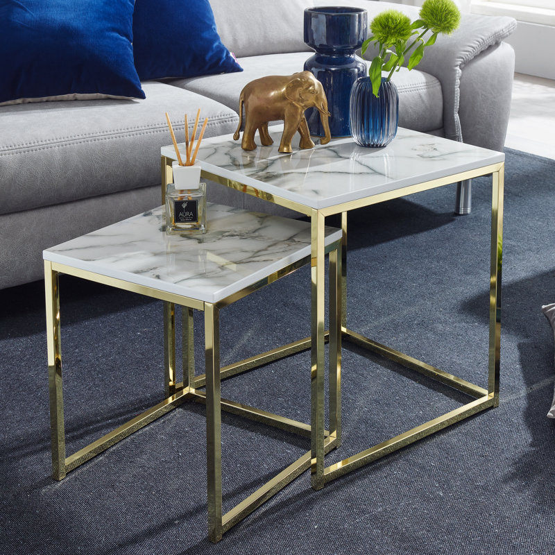 Arnone Sled Nesting Tables, White, Gold