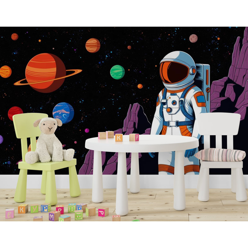 Murale astronaute - Système solaire Papier peint adhésif pour chambre d'enfant et chambre de bébé 603DLU, Non tissé