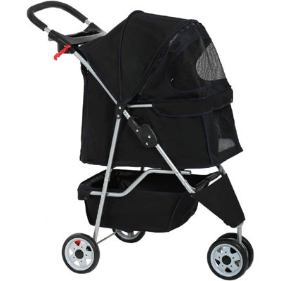 Pet Stroller 3-Wheel Foldable Cat Stroller Weatherproof Portable Travel Dog Stroller with Breathable Mesh Cover Cup Holder & Storage Basket for Small Medium Pets