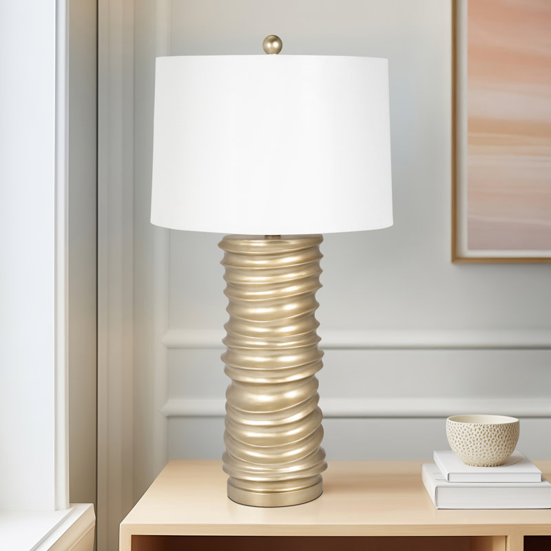 Resin 29" Stacking Rings Table Lamp, Champagne, Made with Resin and Linen - 15" x 15" x 29"