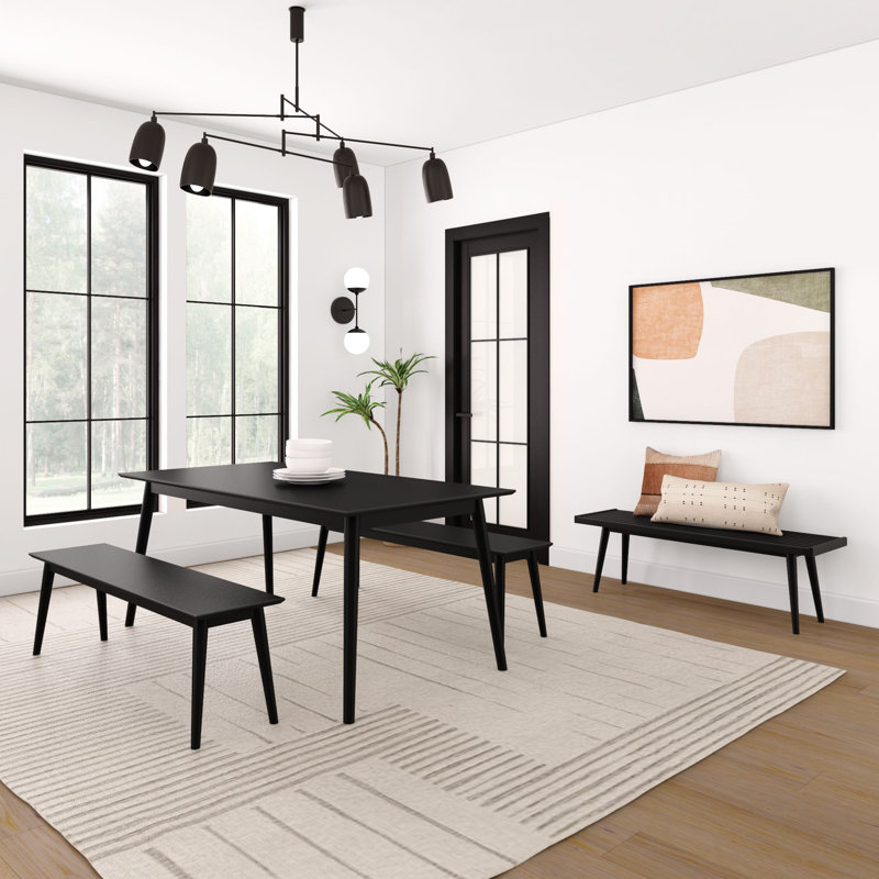 Ensemble de salle à manger rectangulaire Paille L 72 po x l 35,75 po Paille, Noir
