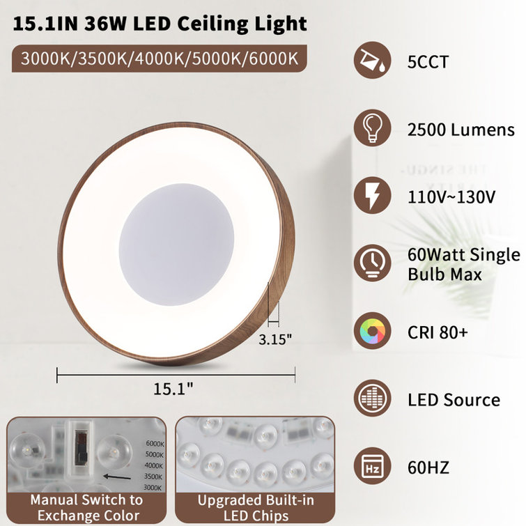 Walnut Finish Large LED Flush Mount (Set of 2)
