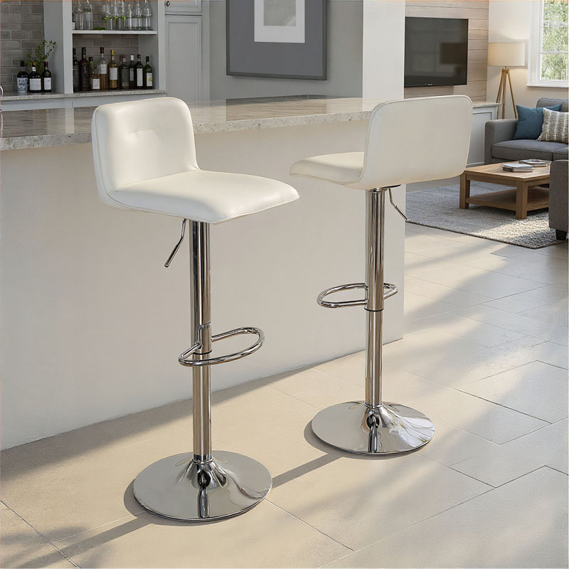 Tabouret de bar réglable en métal chromé et similicuir - ensemble de 2, Blanc, Chrome chrome