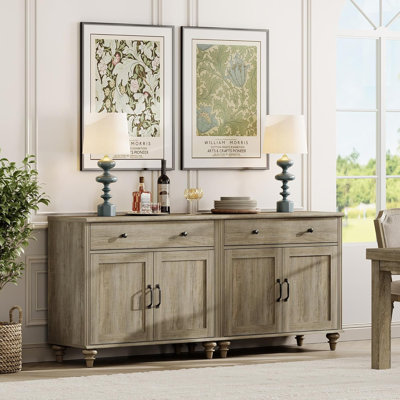 Buffet 68 po avec 4 portes et 2 tiroirs, grande table basse avec beaucoup de rangement, ensemble de 2