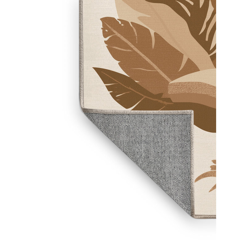 Machine Washable Osckar Capybara Rainforest Minimalist Ombre Rug in Beige – Beige Binding, 5x7