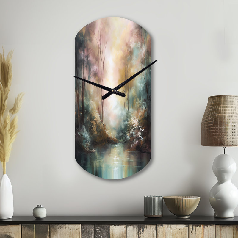 Whimsical Stream - Cylinder Shape Decorative Beige Mountains Wall Clock, Small