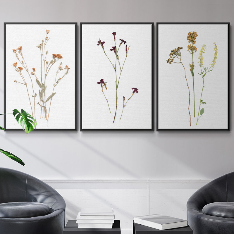 Pressé botanique I 3 pièces, H 40 po x l 78 po, Noir