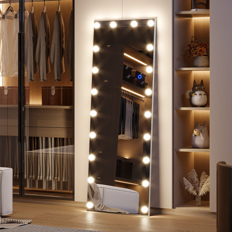 Parmjeet Metal Rectangle LED Floor Mirror, White