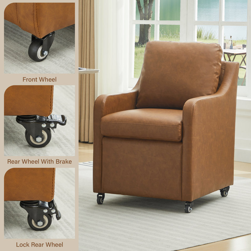 Rolling Dining Chair With Wheels, Brown