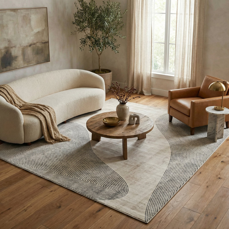 Rug Branch Evara 8' x 11' (7'7" x 10'10") Beige/Brown Abstract Area Rug, Contemporary, Medium Pile, Stain-Resistant Carpet - Living Room, Bedroom, Dining Room, and Kitchen