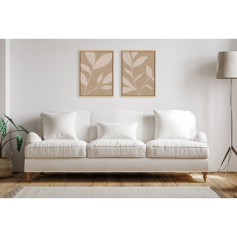 Modern Neutral Botanical Abstract Print No 2 and 3 Neutral Linen by The Creative Bunch Studio Framed Canvas Wall Art Set