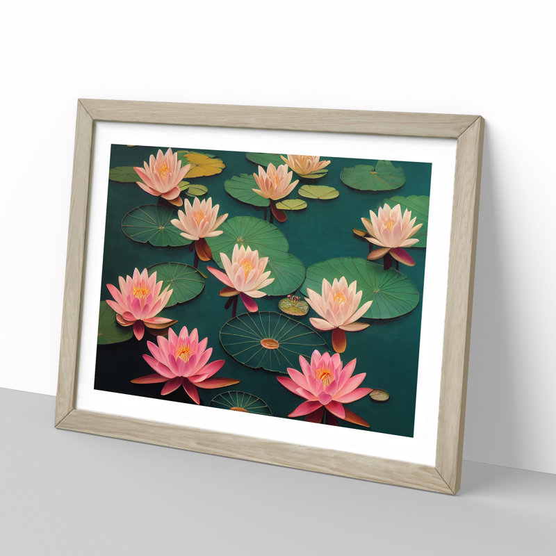 Inspirational Water Lily Pond - Single Picture Frame Print, 34cm H x 46cm W x 2cm D, Oak
