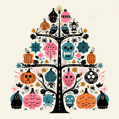 Folk Halloween Tree - Art mural sur toile tendue