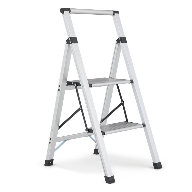 Tabouret pliant en échelle à 2 marches avec poignée, large marchepied plateforme, pieds antidérapants, capacité de charge de 330 lb