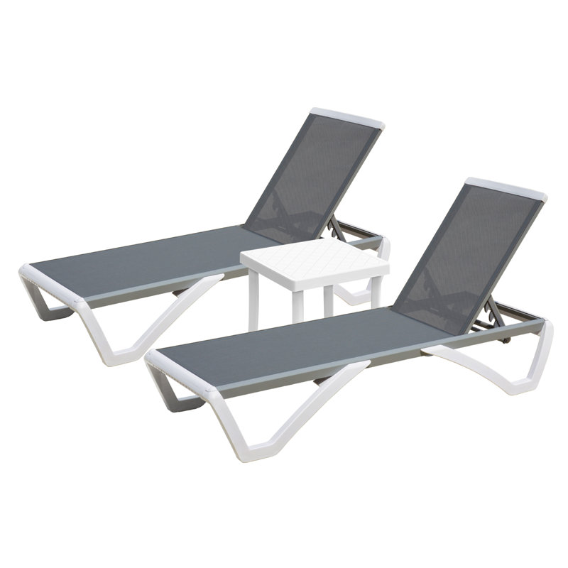 Ysabelle 3 Piece Outdoor Chaise Lounge Set with Table, Gray