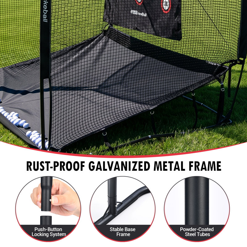 Cage de frappe de golf de 3 m x 2,4 m x 1,8 m avec filet à 5 plis, cible à 6 zones et retour de balle pour l'entraînement au swing complet