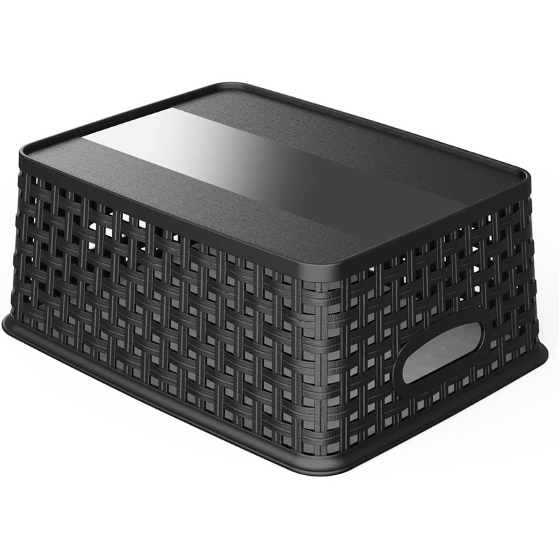 12-Pack Plastic Small Shelf Storage Weave Baskets For Organizing, Black