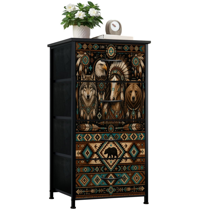 Commode à 4 tiroirs avec rangement à tiroirs et tribal